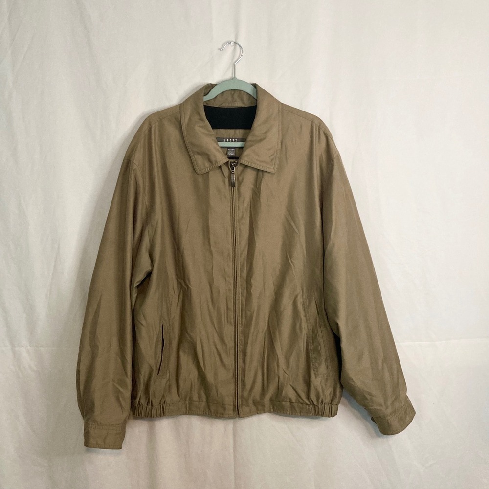 VTG Crazy Horse Claiborne Tan Full Zip Windbreaker Jacket Khaki Harrington XL
